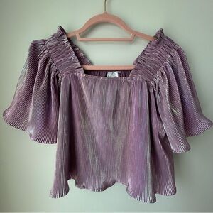 Queen of Sparkles Purple Shimmer Holographic Flowy Blouse Top Size Small
